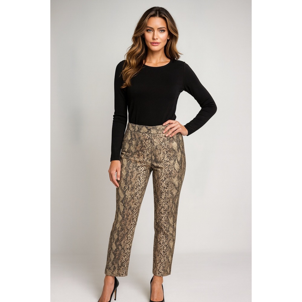 Dana Buchman Pants Womens 12 Beige Snakeskin Print High Rise Cropped Statement‎